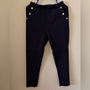 Navy Button-Accent Ponte Skinny Trousers